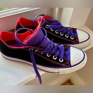 Converse Sneakers with Bold Red and Purple Highlights. Size 8